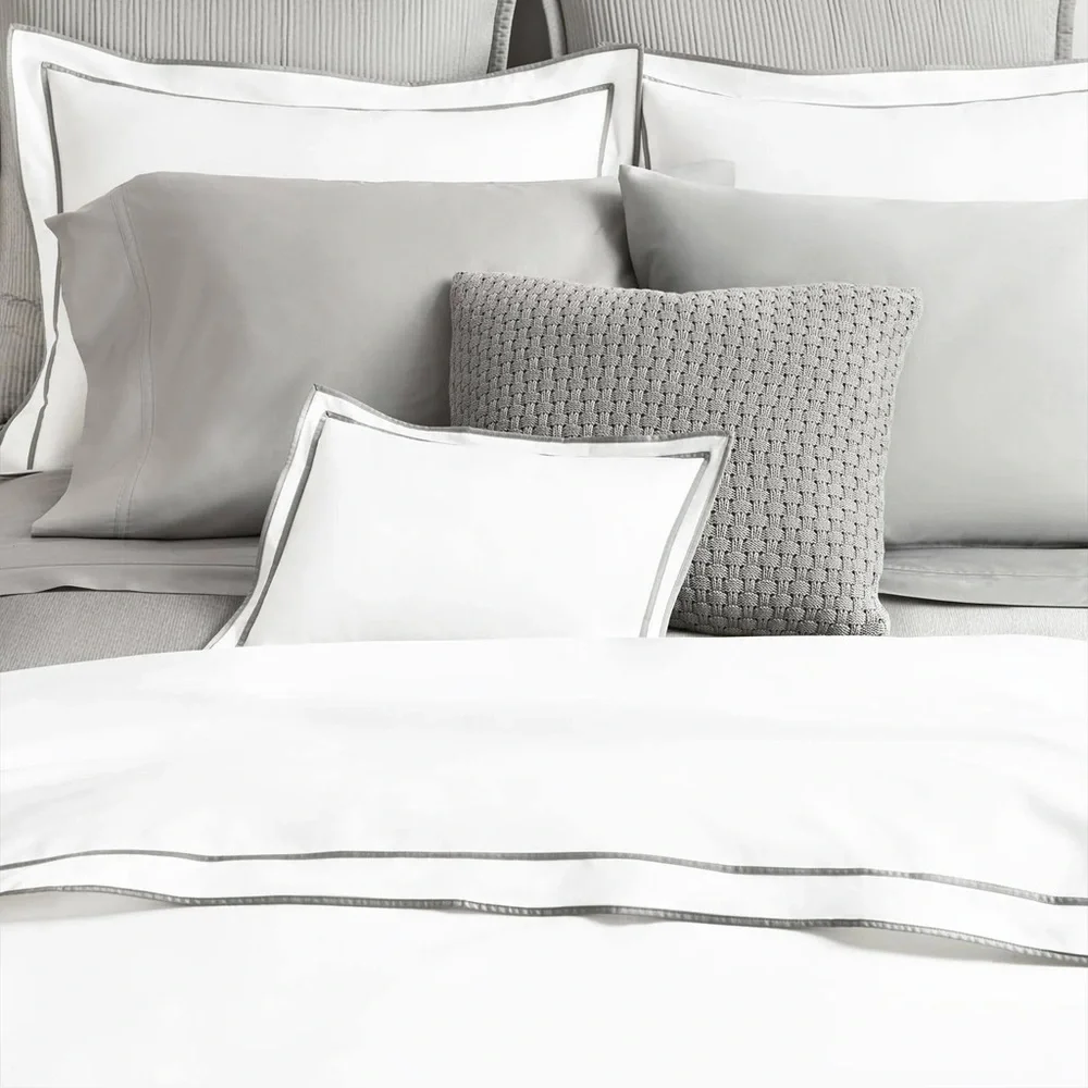 Lauren Ralph Lauren Spencer Sateen Border Queen Duvet Cover Soft Grey New w/Tag